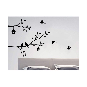 Asmi Collection Birds Family on a Tree Branch Wall Sticker ( 75 x 128 cms )