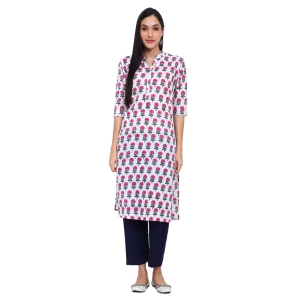 Floral Print Straight Kurta With Mandrin Collar-L