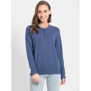 Jockey Women's USA Original Super Combed Cotton Elastane Stretch Sweatshirt with Round Neck Half Zip UL11-XL / Denim Blue Mel