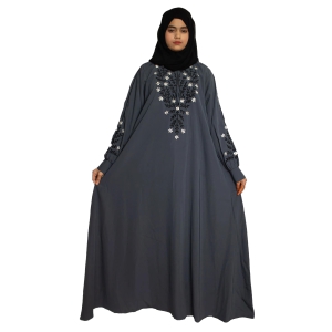 Modest City Beautiful Self Design Gala Embroidery Crepe Fabric Blue Abaya or Burqa With Hijab for Women & Girls Series Laiba-Free Size / Blue / Crepe