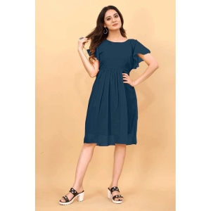 JASH CREATION Georgette Solid Knee Length Womens Fit & Flare Dress - Blue ( Pack of 1 ) - None