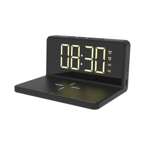 Portronics Freedom 4A:Desktop Wireless Charger with Digital Alarm Clock ,Black (POR 1042) - Black