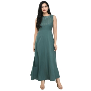 Oceanista Womens Crepe Embellished Partywear Green Maxi Dress-XL