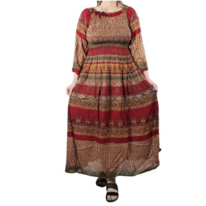 Ukal Women's Cotton Dress Jaipuri Sanganeri Print Midi Long Dress Printed Flare Maxi Dress A-Line Gown Dress Maxi Skirt, Mandala (Free Size)