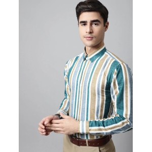Men Green Classic Striped Formal Shirt-XL / Green