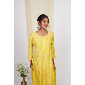 Soft Chanderi 2 pc Kurta set- Yellow-Yellow / XXXXL