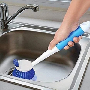 ? PlSakorawareastic Dual Action Kitchen Cleaning Handy Sink Wash Basin and Dish Brush, 30 cm Long for Home, Blue and Pink