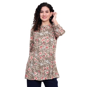 Grey Foil Printed Rayon Silk Short Kurta-XL