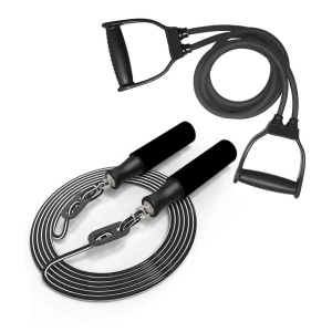 Double Toning Tube Resistance Tube ,Skipping Rope Jump Rope. Resistance Tube - Black