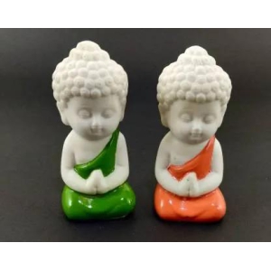 Pack of 2 Child Buddha Green and Orange Color