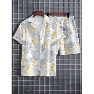 Stylish Floral Mens Shirt And Shorts Set-XL-46 / White