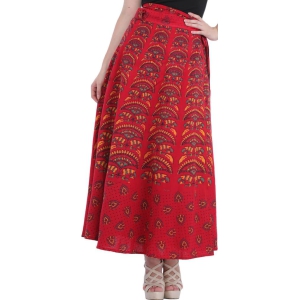 Rococco-Red Wrap-Around Printed Long Skirt from Pilkhuwa