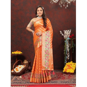 Orange Soft Silk Woven Design with Zari Weaving Leheriya Design Saree