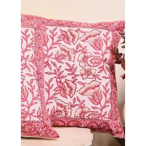 Pink Amaryllis Block Printed Cushion Cover-Set of two