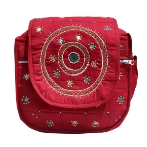 Mandhania Eco Friendly Handcrafted Embroidered Mirror Work?Cotton Jhola Bag,College Bag for Girls/Women Maroon