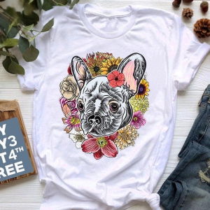 French Bulldog Print Summer Tee: Cute Cartoon Design-6white / L