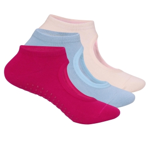 Set Of 3 Yoga Socks Anti-Skid Technology - Light Blue, Baby Pink, Fuchsia Pink