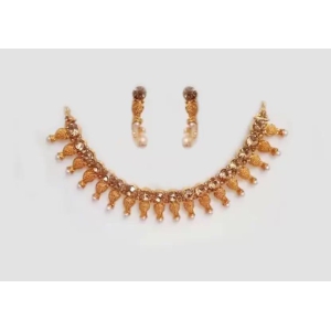 Classy Gold Plated Wedding Jewellery LCT Stone Necklace Set for Women