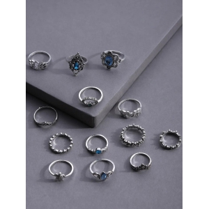 SOHI  SET OF 13 SILVER-PLATED FINGER RINGS