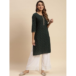 Rangita Women Cotton All Over Gold Ethnic Printed Knee Length Straight Kurti -Green - None