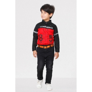 DKGF Fashion - Red Cotton Blend Boys Shirt & Jeans ( Pack of 1 ) - None