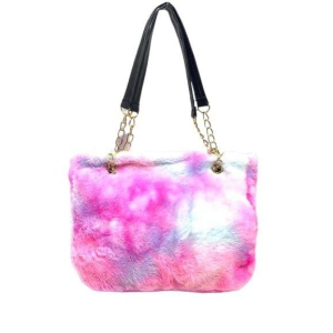 Fluffy Rectangular multi color Fur handbag with Chain Strap and single Zipper