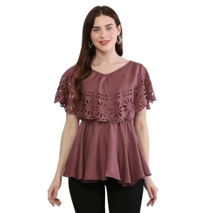 Oceanista Women's Crepe Solid V-Neck Purple Top-M