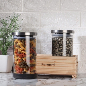 femora-borosilicate-glass-jar-900-ml-2-pcs-with-wooden-tray
