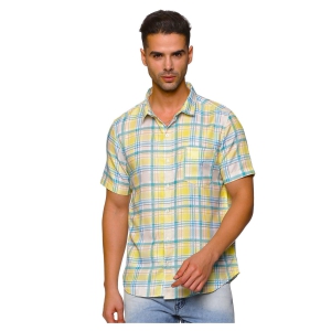 Yellow Green Checks Blend Men Shirt-39 (M)