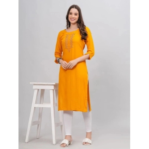 HIGHLIGHT FASHION EXPORT Rayon Solid Straight Womens Kurti - Mustard ( Pack of 1 ) - None