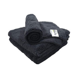 SOFTSPUN Microfiber High Loop Cleaning Cloths, 40x60 cms 3 pcs Towel Set 380 GSM (Black). Thick Lint & Streak-Free Multipurpose Cloths.