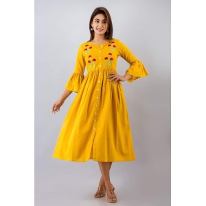 JAIPURETHNICWEAVESWomens Cotton Blend Embroidered Anarkali Kurta (Yellow)
