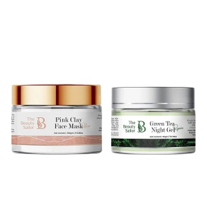 Combo of Pink Clay Face Mask - 100gm and Green Tea Night Gel - 50gm