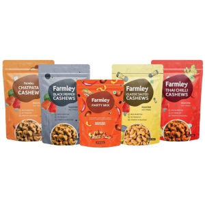Farmley Roasted Cashew Nuts and Party Mix Snacks I 4 Roasted Cashew Nuts (Black Pepper, Thai Chilli, Chatpata Masala, Classic Salted) & 1 Party Mix Snack Combo 860g (Kaju &?Party?Snacks?)