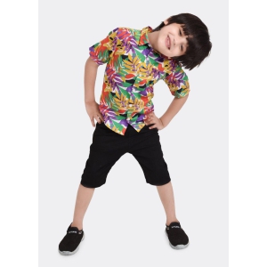100% Cotton Short Sleeves Wild Life Sea Life Leaf Printed Shirt With Solid Shorts-18-24 MONTH