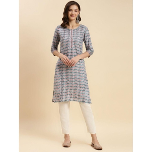 Rangita Women Sea Green Cotton Printed Knee Length Straight Kurti - None