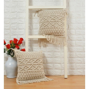 Macrame Cushion Cover, Diamond Chain, 20x20, Off-white