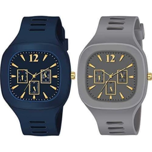 Exelent Silicon Strap Analog Combo Watch- for Men & Boys Blue & Gray