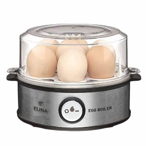 Elina Smart Stainless Steel Egg Boiler | Boil up to 7 Eggs - 360 Watts | 3 Boiling levels: Soft, Middle and Hard | Automatic, Overheat Protection | Easy to clean | 1Year Warranty