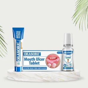 Orasore Ultimate Oral Care Combo Pack with 1 unit each of Mouth Ulcer Gel 12gm, Mouth Ulcer Tablets (10) with Free Pen and Clear Mouth Wash (100ml) | Get Complete Relief from Mouth Ulcers and Kil