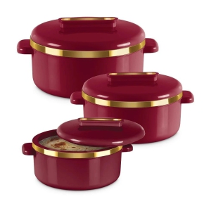 MILTON Curve Inner Stainless Steel Casserole Set of 3 (450 ml 840 ml 1300 ml) Maroon - Maroon