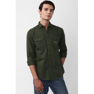 Men Olive Slim Fit Print Full Sleeves Casual Shirt