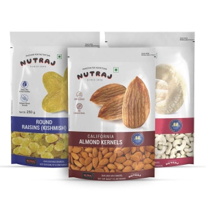 Nutraj Super Saver Pack 750g - Almonds, Cashews, Raisins (250gm Each)