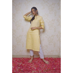 Women Hemp Yellow Straight Kurta