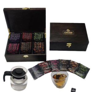 Chaiom My Office Gift Box, Wooden Tea Gift Box, Assorted 60 Tea Bags