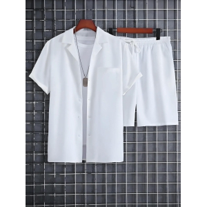 White Colour Mens Shirt And Shorts Set Short Sleeve-XXL-48.5 / White