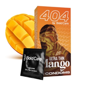 404 by Bold Care Super Ultra Thin Mango Flavored Condoms For Men | 60 Microns | Intense Fit with a Barely There Feel | With Disposable Pouches Pack of 10 Condoms