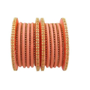 Stylish Alloy Women & Girls Ball Chain Bangles with Intricate Bagdi Thread Design - Ball Chain Bangles - Bagdi Thread Bangles - Traditional Bangles for Wedding, Party, Anniversary-10 (Peach, 2.6)