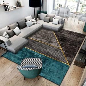 Abstract Strip Modern Home Carpet-Aqua / 6.57*4.93 Feet