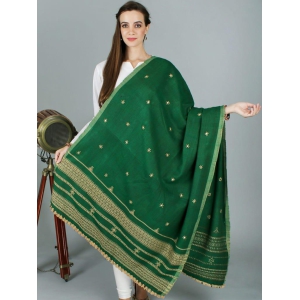 Jolly-Green Shawl from Kutch with Embroidered Flowers and Mirrors